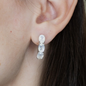 Женские Серьги Серебро Камень натуральный Лунный камень