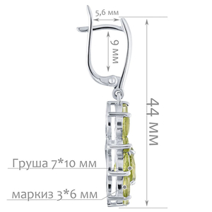 Женские Серьги Серебро Камень натуральный Хризолит