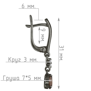 Женские Серьги Серебро Камень натуральный Раухтопаз