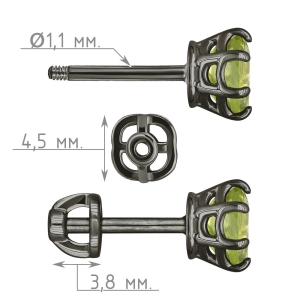 Женские Серьги Серебро Камень натуральный Хризолит