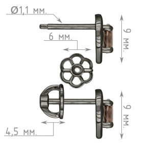 Женские Серьги Серебро Камень натуральный Раухтопаз