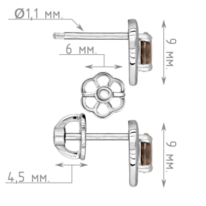 Женские Серьги Серебро Камень натуральный Раухтопаз